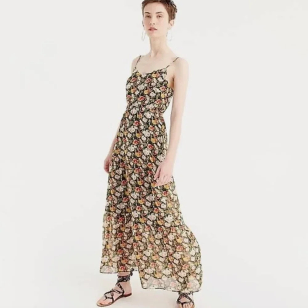 J. Crew Floral Black & Floral Maxi Slip Dress